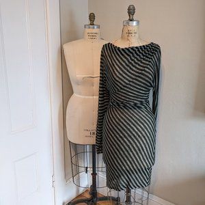 Elizabeth & James S Sheer Striped Asymmetrical Long Sleeve Dress